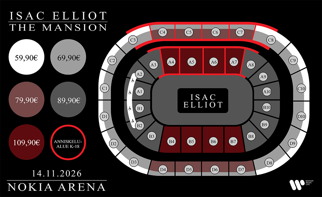 Isac Elliot Nokia Arena hintakartta